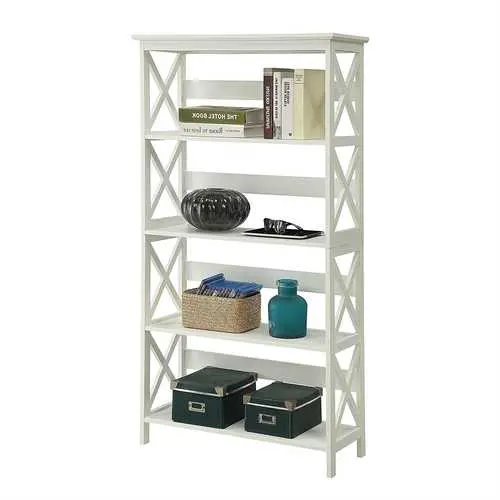 Glossy White Five-Shelf Bookcase For Living Room Or Office 1