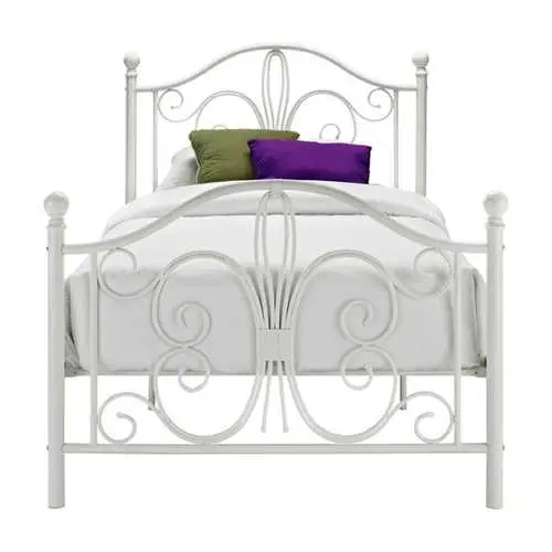 Glossy White Twin Metal Platform Bed With Integrated Headboard And Footboard 1