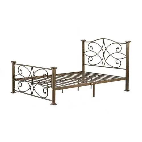 Gold Metal Full-Size Platform Bed Frame With Integrated Headboard & Footboard 1
