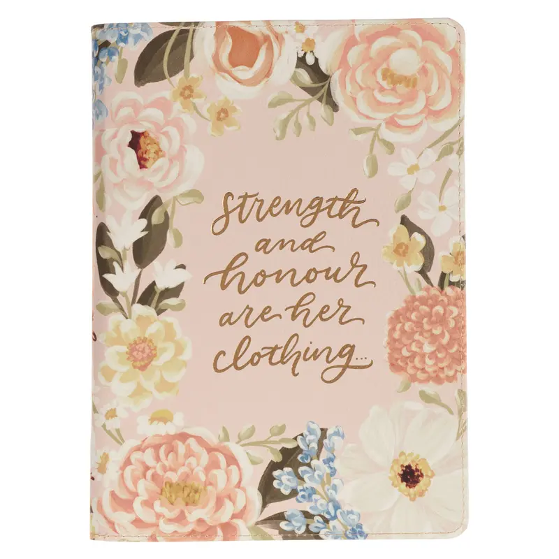 Grace-Filled Journal: 'Strength And Honour Are Her Clothing' – Peach-Pink Faux Leather With Zip 1