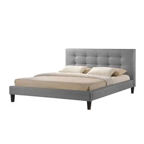 Gray Linen Upholstered King Platform Bed With Integrated Headboard 1