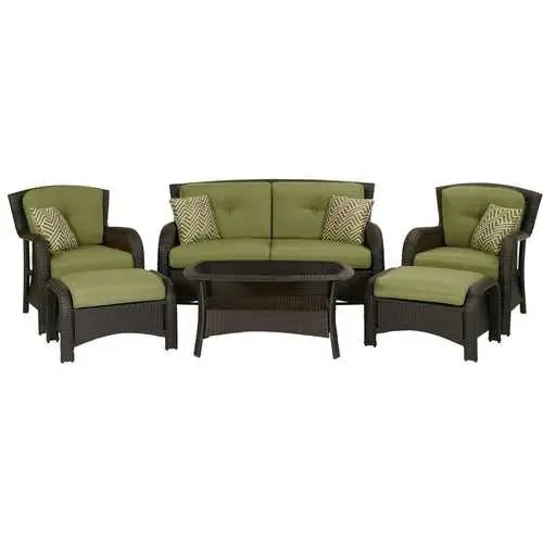 Green Cushioned 6-Piece Resin Wicker Patio Set 1