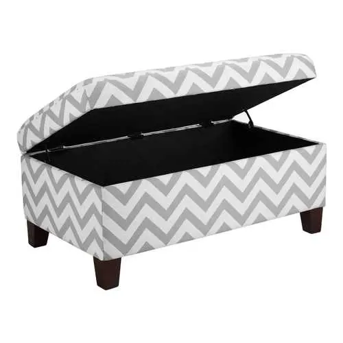 Grey-And-White Chevron Padded Ottoman Bench With Storage 1
