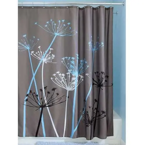 Grey-Blue Floral Shower Curtain – 72" X 72" Modern Bathroom Linen 1