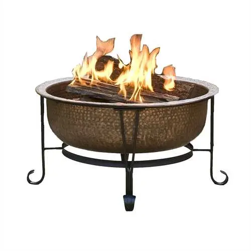 Hammered Copper Fire Pit – Includes Spark Guard Cover And Sturdy Stand 1