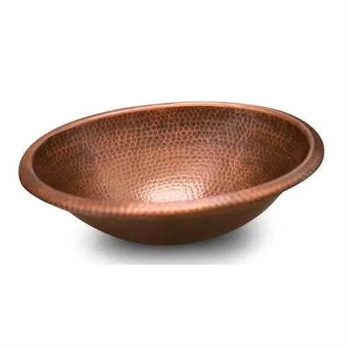 Hammered Copper Vessel Sink – Oval Bathroom Basin, 17" X 13" 1