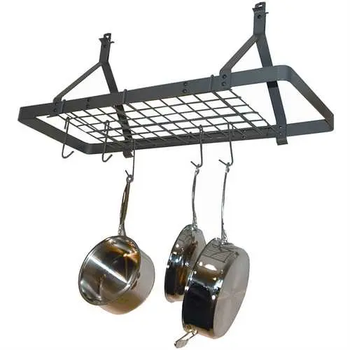 Hammered Steel Rectangle Ceiling-Mount Pot Rack 1
