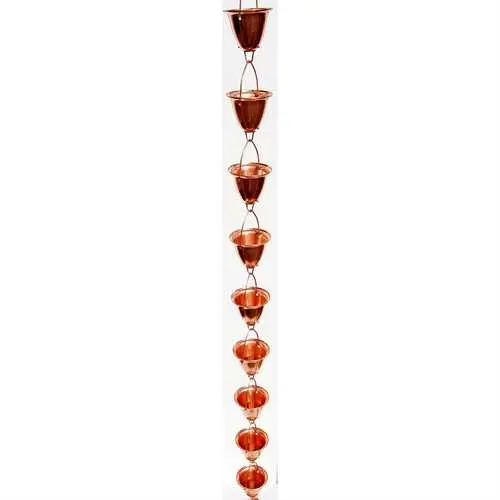 Handcrafted 8-Foot Copper Rain Chain Funnel Cup For Gutters 1