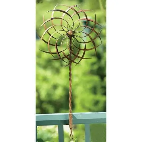 Handcrafted Copper Outdoor Wind Spinner With Ornamental Pinwheel Design 1