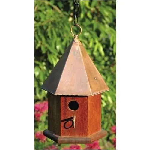 Handcrafted Mahogany Birdhouse – Copper Roof Songbird Habitat 1