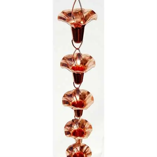 Handcrafted Pure Copper Rain Chain – 8-Foot Flower Design Gutter Downspout 1