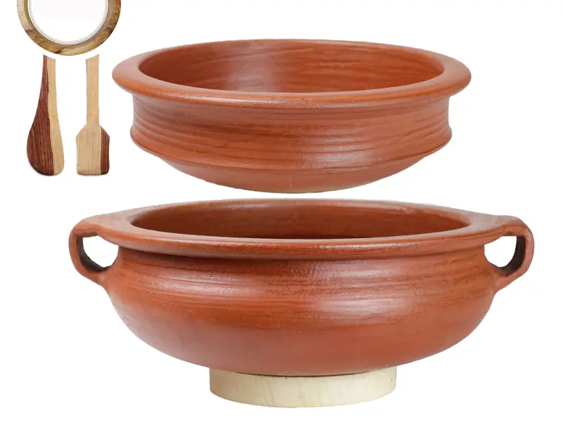 Handmade Red Clay Kadai & Chatti Set – Traditional Cookware Duo 1