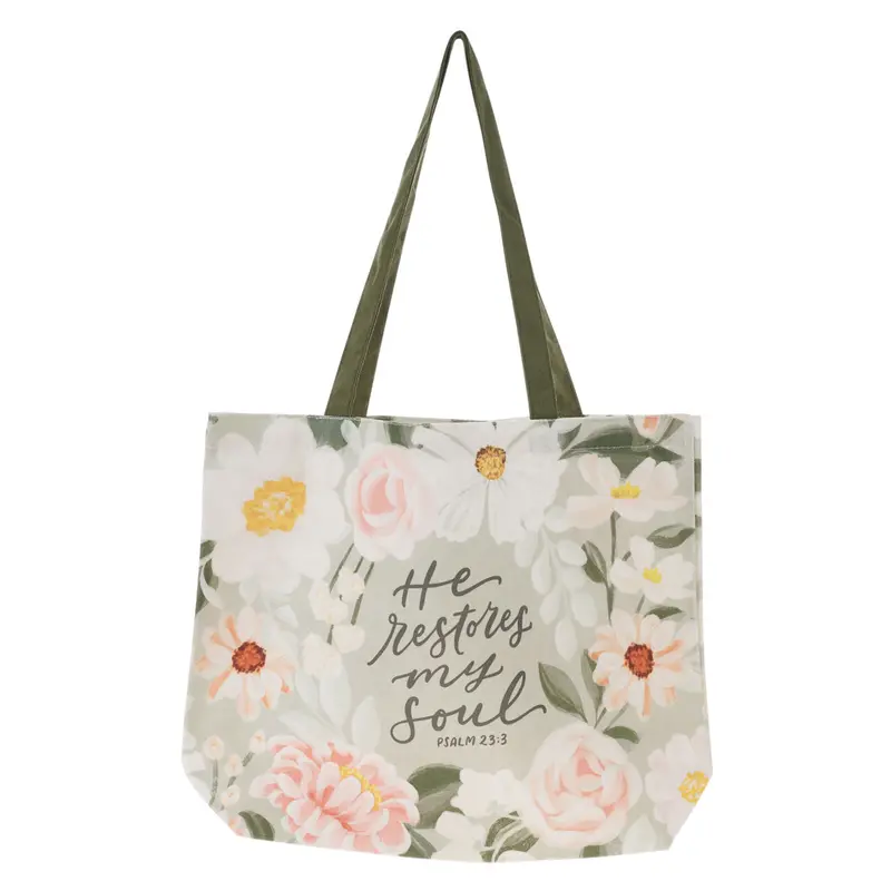 He Restores My Soul Inspirational Canvas Tote Bag 1