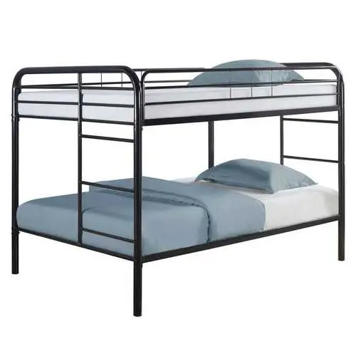 Heavy-Duty Full-Over-Full Bunk Bed – Black Metal Frame With Ladder 1