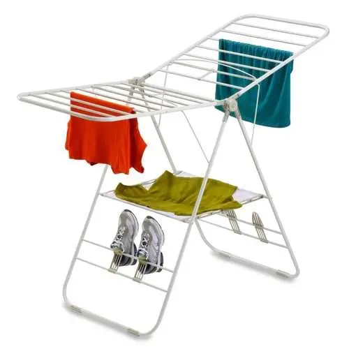 Heavy-Duty White Laundry Drying Rack – Folding Design With Shoe Holders 1