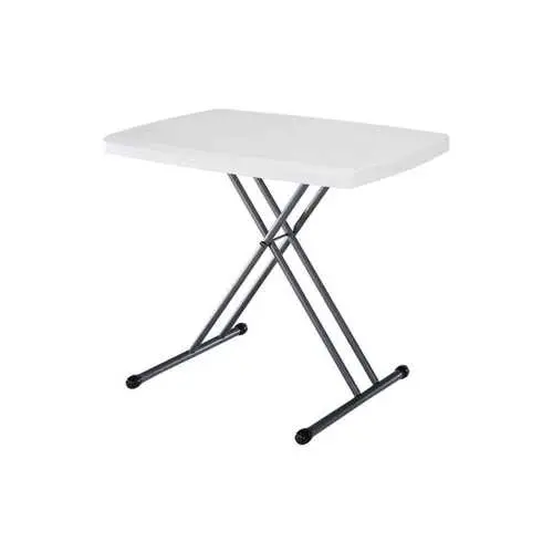 Height-Adjustable Folding Table Featuring White Plastic Top And Steel Legs 1