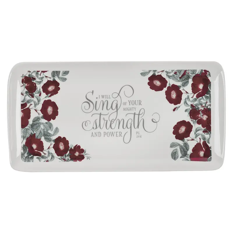 'I Will Sing Of Your Mighty Strength' Ceramic Cookie Plate – Psalm 59:16 Design 1