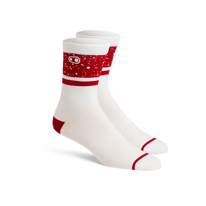 Icon Mtb Cycling Socks – White With Red Splatter Detail 1