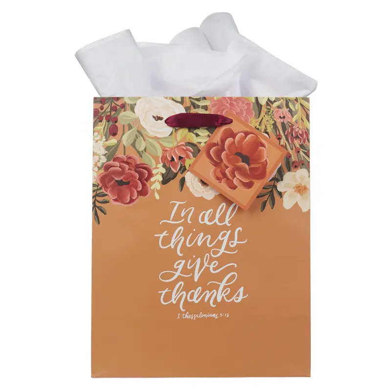 'In All Things Give Thanks' Medium Gift Bag With Coordinated Tag Set 1
