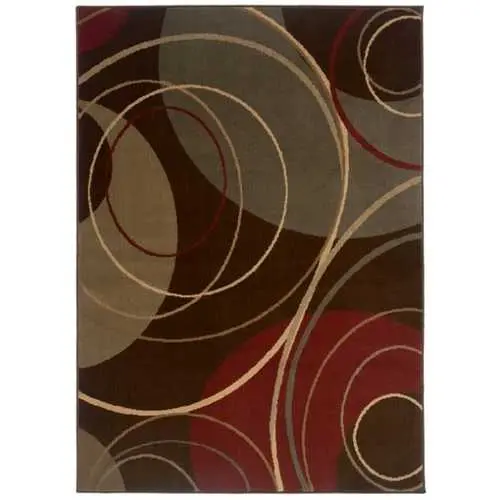 Indoor Abstract Area Rug In Brown – 8'2" X 10' Rectangular Floor Mat 1