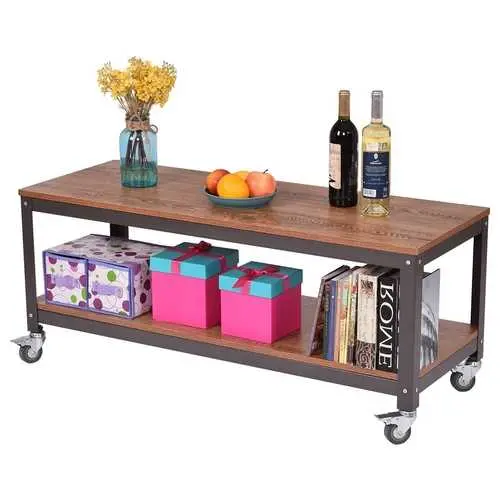 Industrial-Style Metal-And-Wood Coffee Table With Locking Casters 1