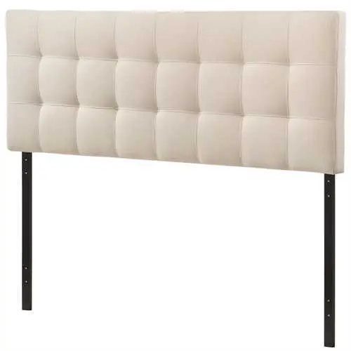 Ivory Mid-Century Upholstered Queen Headboard – Soft Fabric Padded Panel Design 1