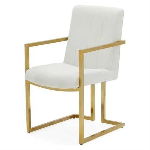 Ivory Velvet Office Chair With Channel Tufting And Brass-Plated Accents 1