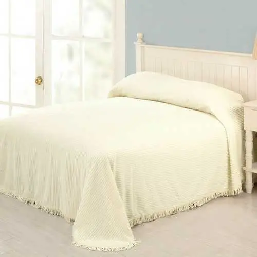 King Ivory Cotton Chenille Bedspread With Decorative Fringe 1