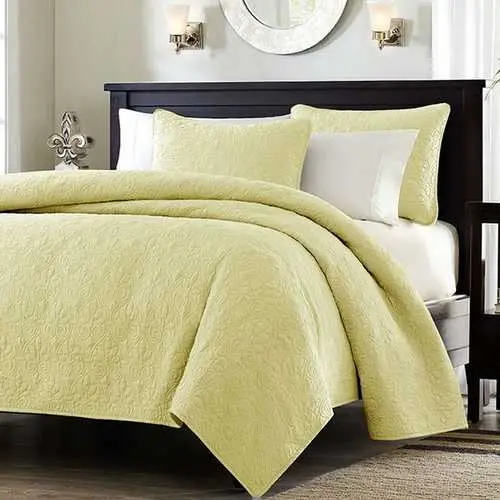 King Polyester Microfiber Quilted Coverlet Set – Yellow Hue With Cotton Fill 1