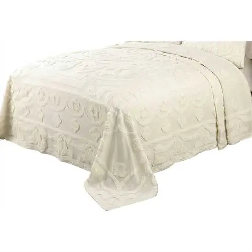 King-Size Chenille Bedspread In Ecru – 100% Cotton, Soft Woven Texture 1