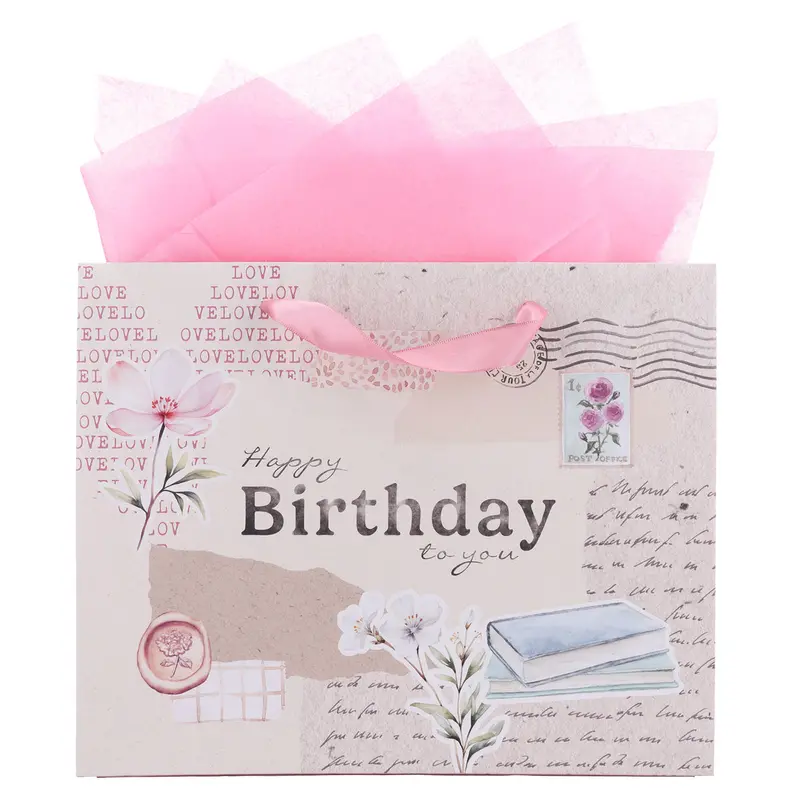 Large Floral Landscape Birthday Gift Bag With Matching Greeting Card 1