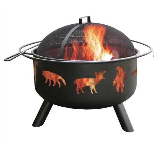 Large Outdoor Steel Fire Pit – Rustic Bear & Deer Embossed Design 1