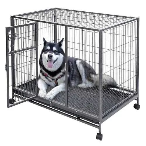Large Rolling Steel Dog Crate – 44'' X 29'', Non-Toxic & Durable 1