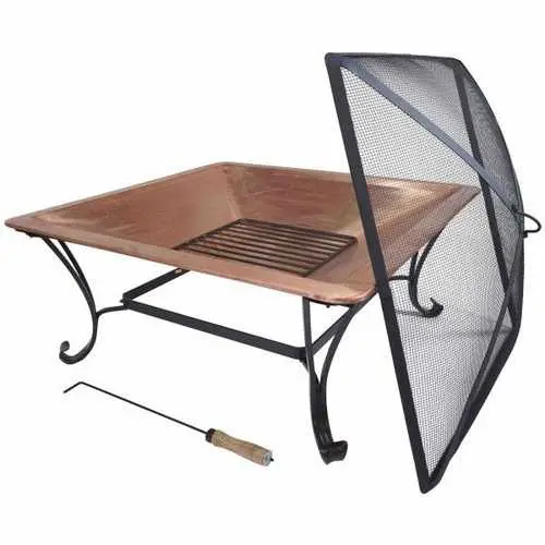 Large Square Copper Fire Pit With Spark Guard And Adjustable Stand 1