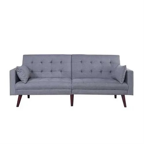 Light Grey Linen Mid-Century Sofa Bed – Split-Back Design For Seamless Conversion 1