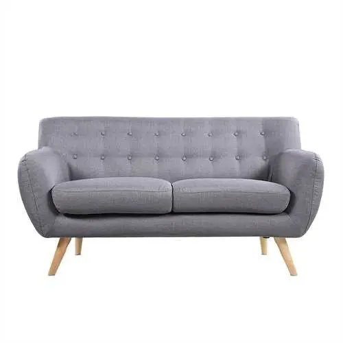 Light Grey Mid-Century Loveseat – Tufted Linen Fabric Sofa 1