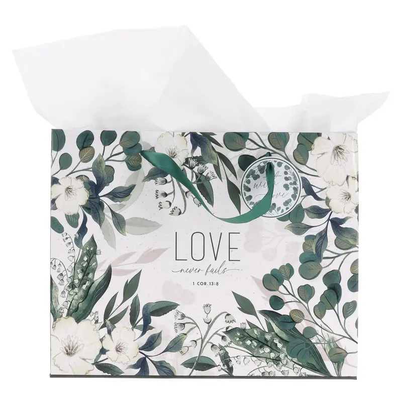 'Love Never Fails' Large Landscape-Design Gift Bag With Attached Tag 1