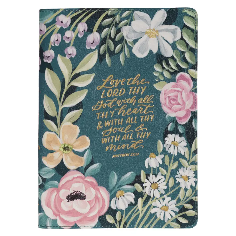 Love The Lord Your God: Teal Faux Leather Devotional Journal With Zip Closure 1