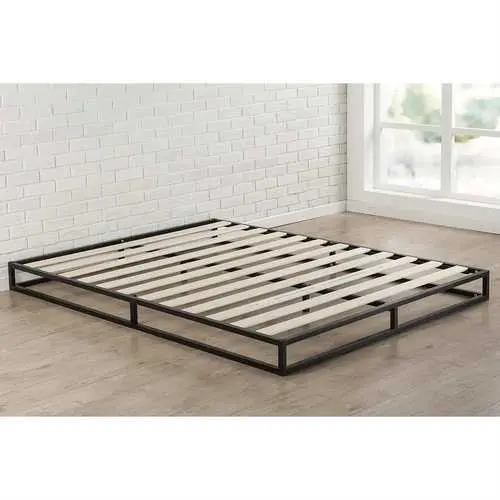 Low-Profile King Platform Bed – Black Metal Frame With Wood Slat Foundation 1