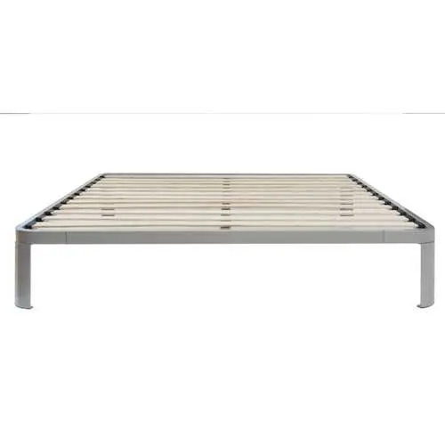 Luna Full-Size Platform Bed Frame – Black Metal Base With Solid Wooden Slats 1
