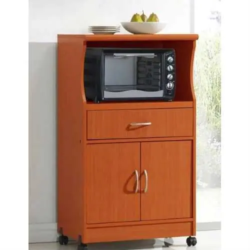 Mahogany-Finish Microwave Cart For Kitchen Storage And Mobility 1