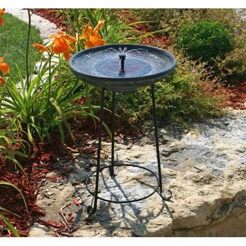 Matte Black Solar-Powered Bowl Fountain With Wrought Iron Stand 1
