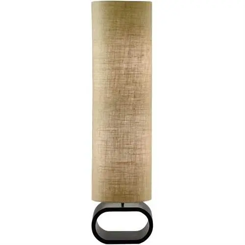 Medium Brown Burlap Cylinder Floor Lamp With Bent Wood Base 1
