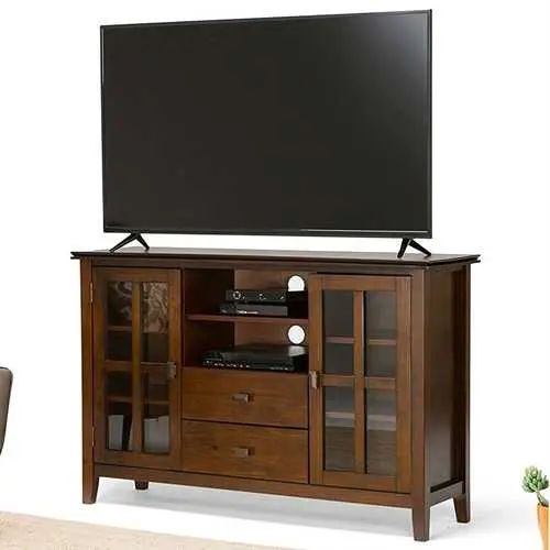 Medium Brown Tv Stand – Tall Design For Flat-Screens Up To 60 Inches 1