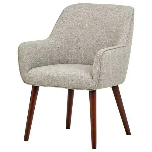 Mid-Century Accent Dining Chair – Light Grey Fabric Seat With Natural Wood Legs 1