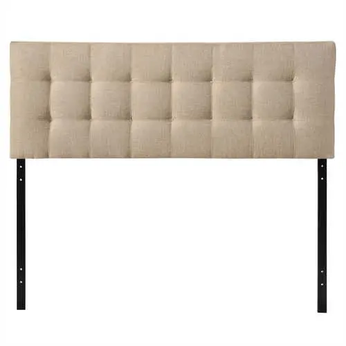 Mid-Century Beige Fabric Upholstered King Headboard 1