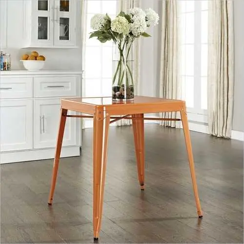 Mid-Century French Café-Style Orange Metal Dining Table 1