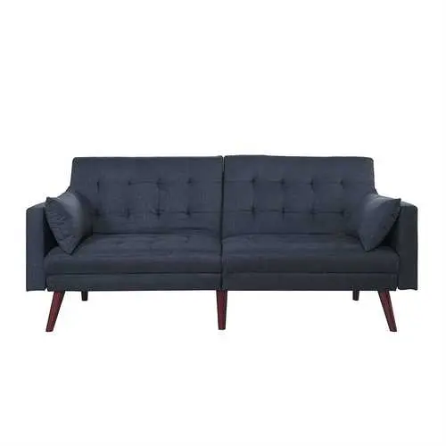 Mid-Century Modern Sleeper Sofa Bed – Dark Blue And Black Linen Convertible Couch 1