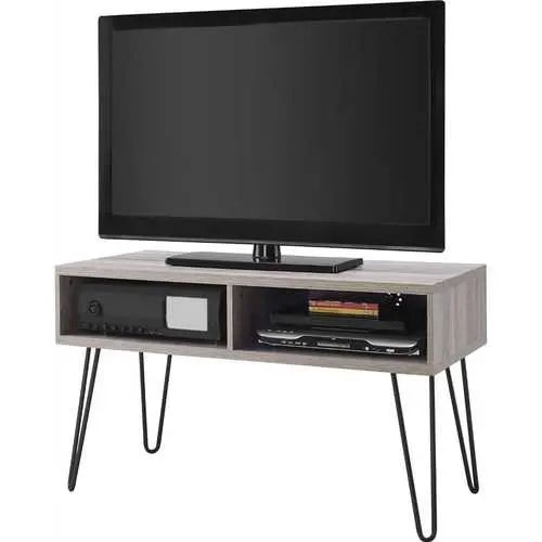 Mid-Century Oak Tv Stand With Slim Metallic Legs – Sleek Media Console Design 1