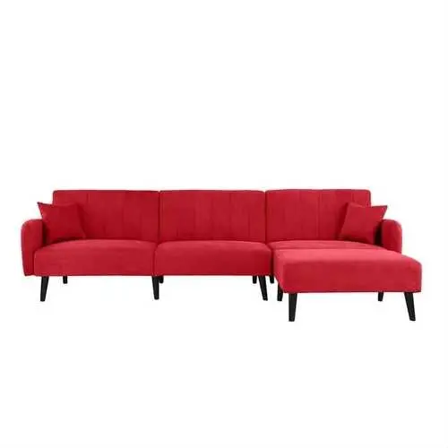 Mid-Century Red Linen Sleeper Sectional Sofa – Convertible Seating With Modern Flair 1